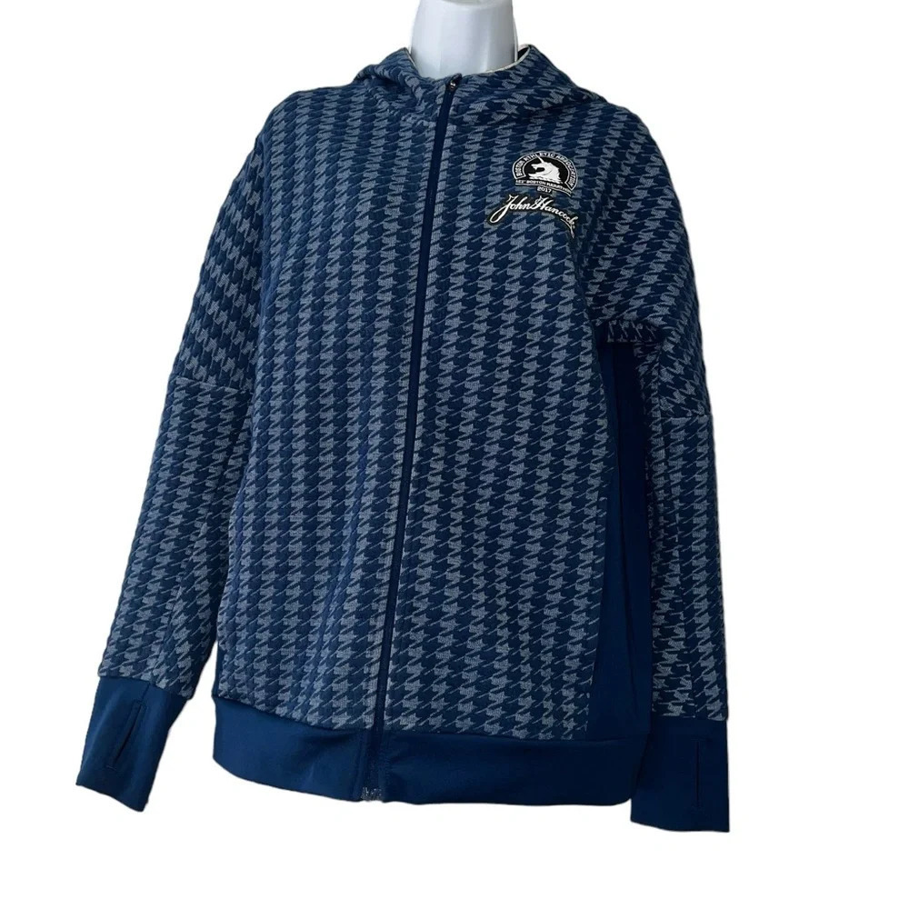 Boston Marathon 2017 women’s blue adidas houndstooth zip up hoodie sz LG
